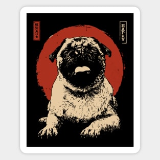 Adorable Happy Pug Dog Japanese Red Sun Art Magnet